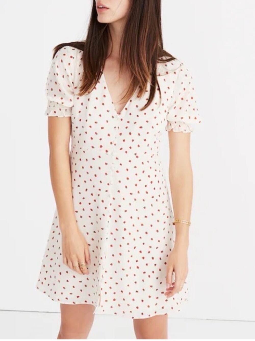 MADEWELL silk clover button-front mini dress strawberries print size 2